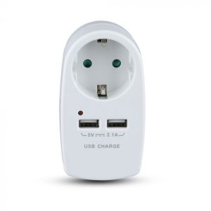 European Type Plug Adapter With Earthing Contact & Charging Interface White