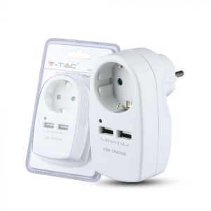 European Type Plug Adapter With Earthing Contact & Charging Interface White