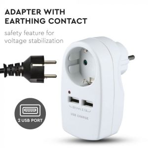 European Type Plug Adapter With Earthing Contact & Charging Interface White