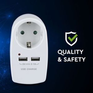 European Type Plug Adapter With Earthing Contact & Charging Interface White