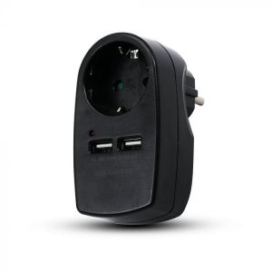 European Type Plug Adapter With Earthing Contact & Charging Interface Black