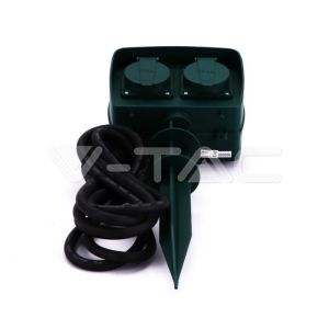 2 Ways Garden Spike Socket With Mechanical Timer 3G 1.5MM*3M IP44 Green