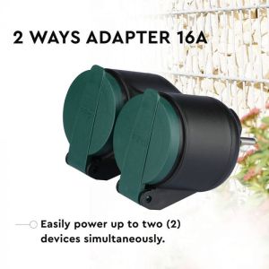 2 Ways Adapter 16A IP44 Black+Green