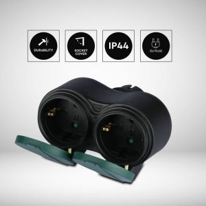 2 Ways Adapter 16A IP44 Black+Green