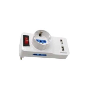 Adattatore 2 vie 10/16A presa Italiana e 1via 10/16A Italiano /Schuko con iterruttore due porte di ricarica USB 2.1A Spina Italiana 16A