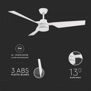 65W LED Ceiling Fan White Body RF Control 3 White Blades AC Motor ( 52INCH )