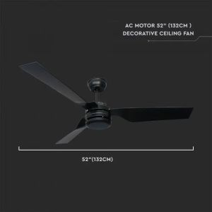 65W LED Ceiling Fan Silver Body RF Control 3 Black Blades AC Motor ( 52INCH )