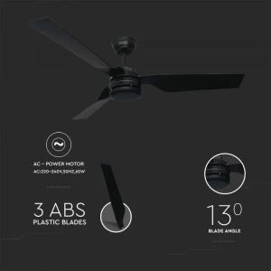 65W LED Ceiling Fan Silver Body RF Control 3 Black Blades AC Motor ( 52INCH )