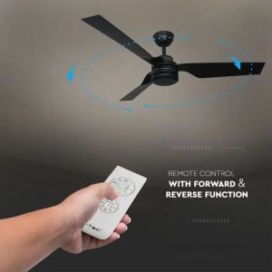 65W LED Ceiling Fan Silver Body RF Control 3 Black Blades AC Motor ( 52INCH )