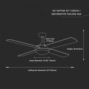 2*E27 LED Ceiling Fan With Light Kit Rf Kontrol 4 Blades 60W DC Motor