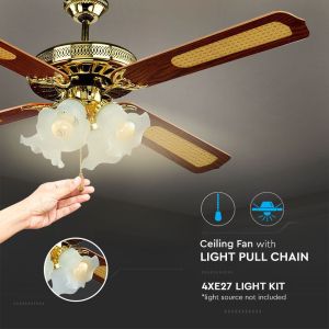 4*E27 LED Ceiling Fan Pull Chain Forward/Reverse 4 Blades 55W АC Motor