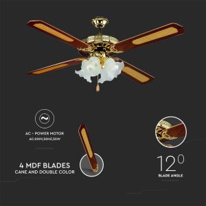 4*E27 LED Ceiling Fan Pull Chain Forward/Reverse 4 Blades 55W АC Motor