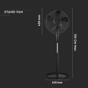 55W Stand Fan Round Base 5 Blades 3 Speed Black