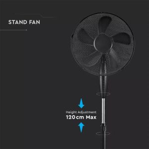 55W Stand Fan Round Base 5 Blades 3 Speed Black