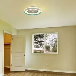 45W LED Box Fan With Ceiling Light RF Control 3in1 Motor Blue Ring