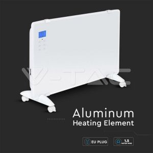 2000W LED Panel Heater With Aluminium Heating Elemenet White IP24 RF Control Display And Wheels