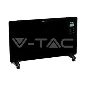 2000W LED Panel Heater With Aluminium Heating Elemenet Black IP24 RF Control Display And Wheels