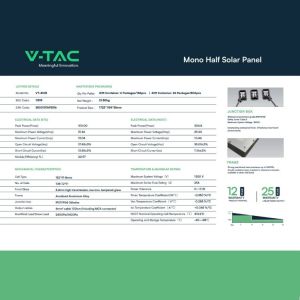 V-TAC Set 5kW (4.92 kW) with 12 Monocrystalline Photovoltaic Solar Panels 410W 1722*1134*35mm Black Frame (SKU 11519)