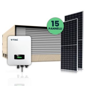 V-TAC Photovoltaic KIT 6KW (6.15 KW) with 15 Slim Monocrystalline Photovoltaic Solar Panels 410W and Single-Phase Hybrid Inverter with Accessories Included