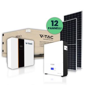 V-TAC 5KW Photovoltaic KIT with LiFePO4 5 KWh Storage Battery and Single-Phase Hybrid Inverter with Accessories included and 12 Monocrystalline Photovoltaic Solar Panels 410W