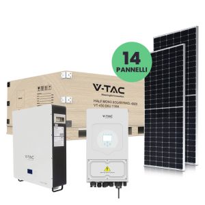 V-TAC 6kW Photovoltaic KIT with LiFePO4 5 kWh Storage Battery and Single-Phase Hybrid Inverter with Accessories included and 14 Monocrystalline Photovoltaic Solar Panels 450W