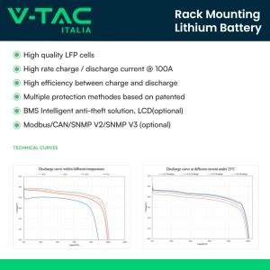 V-TAC Storage Battery 9.6kWh Lithium Rack Integrated BMS for Photovoltaic Inverters (48V 200Ah) 10YRS Warranty