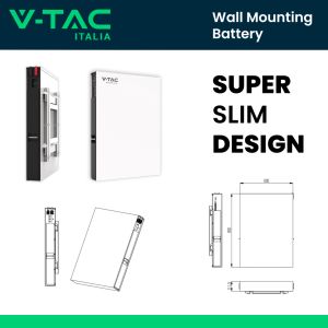 V-TAC Wall Mounted 7.68kWh Lithium-Iron-Phosphate (LiFePO4) Storage Battery Integrated BMS for Photovoltaic Inverters (48V 160Ah)