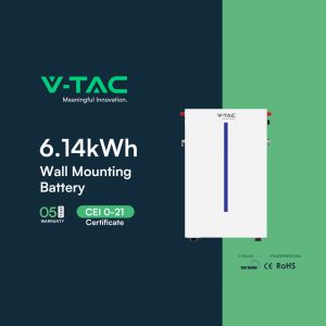 V-TAC Wall Mounted 6.14kWh Lithium-Iron-Phosphate (LiFePO4) Storage Battery Integrated BMS for Photovoltaic Inverters (51.2V 120Ah) IP65