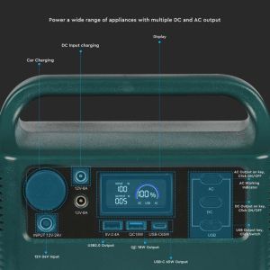 V-TAC Portable Power Station with Lithium Storage Battery 252Wh AC:220V 2*300W (Max. 500W) Rechargeable with Power Supply or Portable Photovoltaic Solar Panel