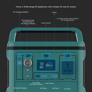 V-TAC Portable Power Station with Lithium Storage Battery 568Wh AC:220V 600W (Max. 1000W) Rechargeable with Power Supply or Portable Photovoltaic Solar Panel