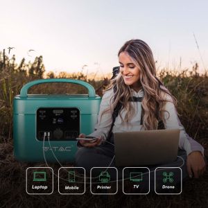 V-TAC Portable Power Station with LiFePO4 Storage Battery 1050Wh AC:220V 2*1000W (Max. 1800W) Rechargeable with Power Supply or Portable Photovoltaic Solar Panel