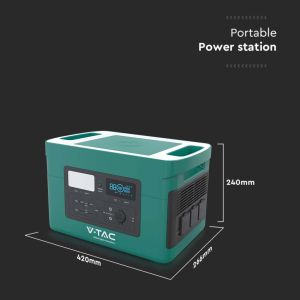 V-TAC Portable Power Station with LiFePO4 Storage Battery 1024Wh AC:220V 1000W (Max. 1800W) with 3 Schuko Sockets Rechargeable with Power Supply or Portable Photovoltaic Solar Panel