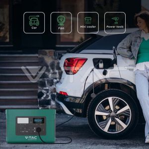 V-TAC Portable Power Station with LiFePO4 Storage Battery 1024Wh AC:220V 1000W (Max. 1800W) with 3 Schuko Sockets Rechargeable with Power Supply or Portable Photovoltaic Solar Panel