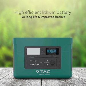 V-TAC Portable Power Station with LiFePO4 Storage Battery 1024Wh AC:220V 1000W (Max. 1800W) with 3 Schuko Sockets Rechargeable with Power Supply or Portable Photovoltaic Solar Panel