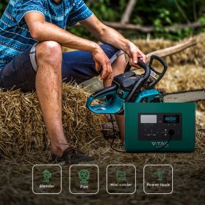 V-TAC Portable Power Station with LiFePO4 Storage Battery 1024Wh AC:220V 1000W (Max. 1800W) with 3 Schuko Sockets Rechargeable with Power Supply or Portable Photovoltaic Solar Panel