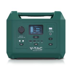 V-TAC Portable Power Station with LiFePO4 Storage Battery 576Wh AC:220V 600W (Max. 1000W) with 2 Rechargeable Schuko Sockets with Power Cable or Portable Photovoltaic Solar Panel