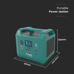 V-TAC Portable Power Station with LiFePO4 Storage Battery 576Wh AC:220V 600W (Max. 1000W) with 2 Rechargeable Schuko Sockets with Power Cable or Portable Photovoltaic Solar Panel