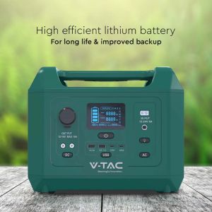 V-TAC Portable Power Station with LiFePO4 Storage Battery 576Wh AC:220V 600W (Max. 1000W) with 2 Rechargeable Schuko Sockets with Power Cable or Portable Photovoltaic Solar Panel