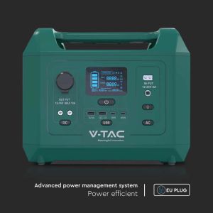 V-TAC Portable Power Station with LiFePO4 Storage Battery 576Wh AC:220V 600W (Max. 1000W) with 2 Rechargeable Schuko Sockets with Power Cable or Portable Photovoltaic Solar Panel